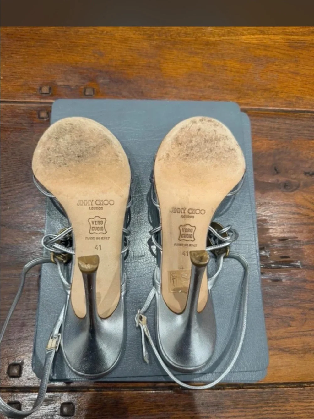 Jimmy Choo Silver Embellished Slingback Sandals